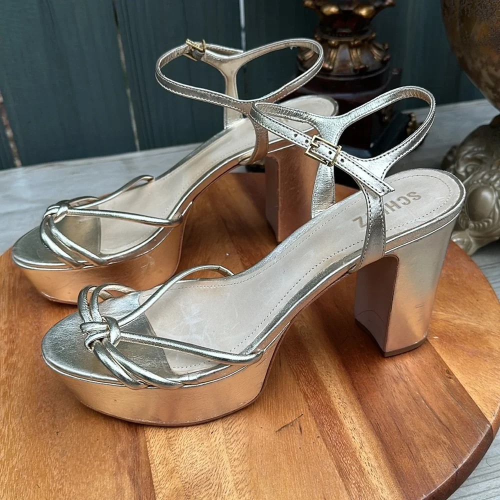 SCHUTZ Gold Platform Sandals - Picture 3 of 16